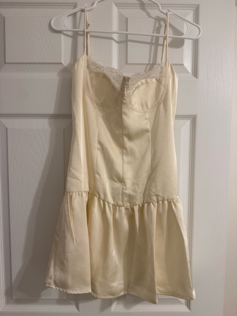 Peppermayo Cream Mini Dress with Lace Trim
